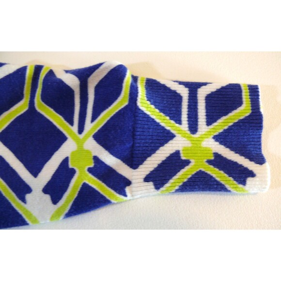 Crown & Ivy Blue Lime Green Geometric Cotton Blend Cardigan Sweater size SMALL - Picture 5 of 6